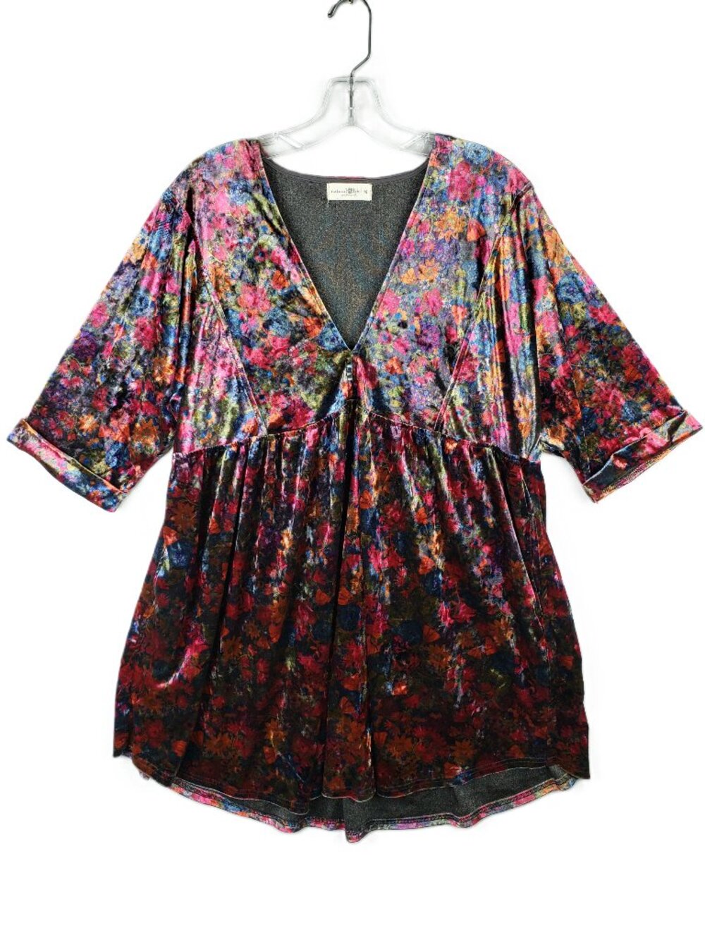 Natural Life Velvet Tunic Dress Empire Waist Abstract Floral Colorful size M - Picture 1 of 9